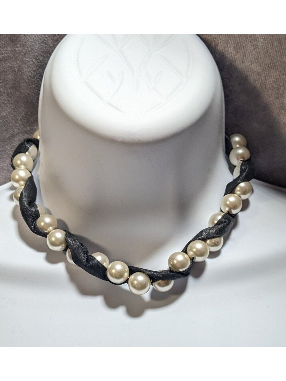 Ribbon & Faux Pearl Torsade Necklace